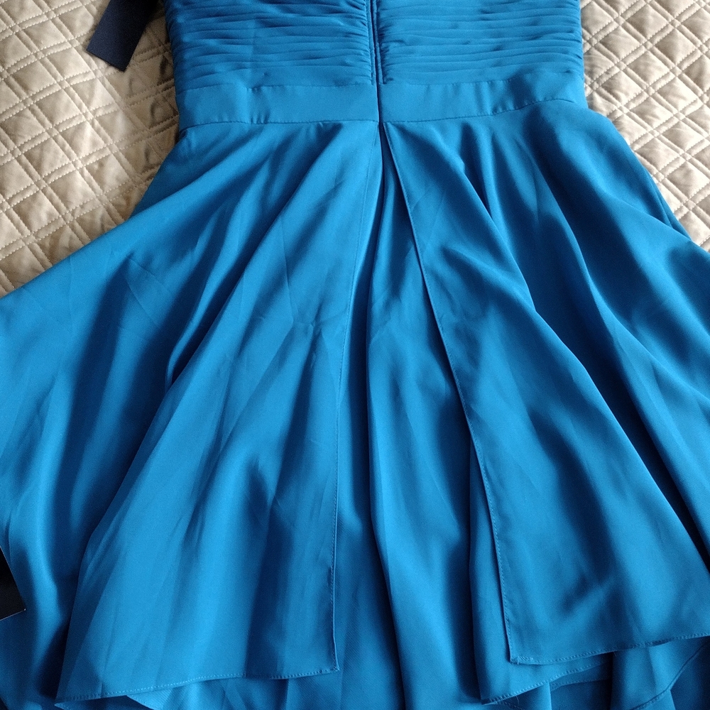 Aqua Teal Peacock Blue Color Strapless Dress - Picture 5 of 11
